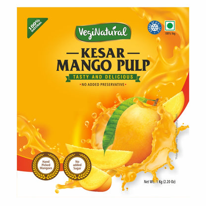 Buy Kesar Mango Pulp 1kg Online | VegiNatural Frozen Mango