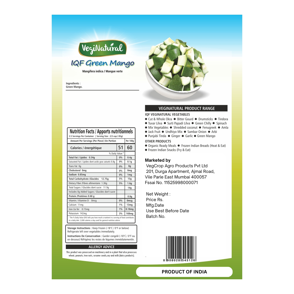 Buy Green Mango 300g Online | VegiNatural Frozen Kairi Back cover