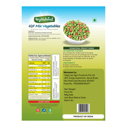 Buy Mixed Vegetables 312g Online | VegiNatural Frozen Veg back cover